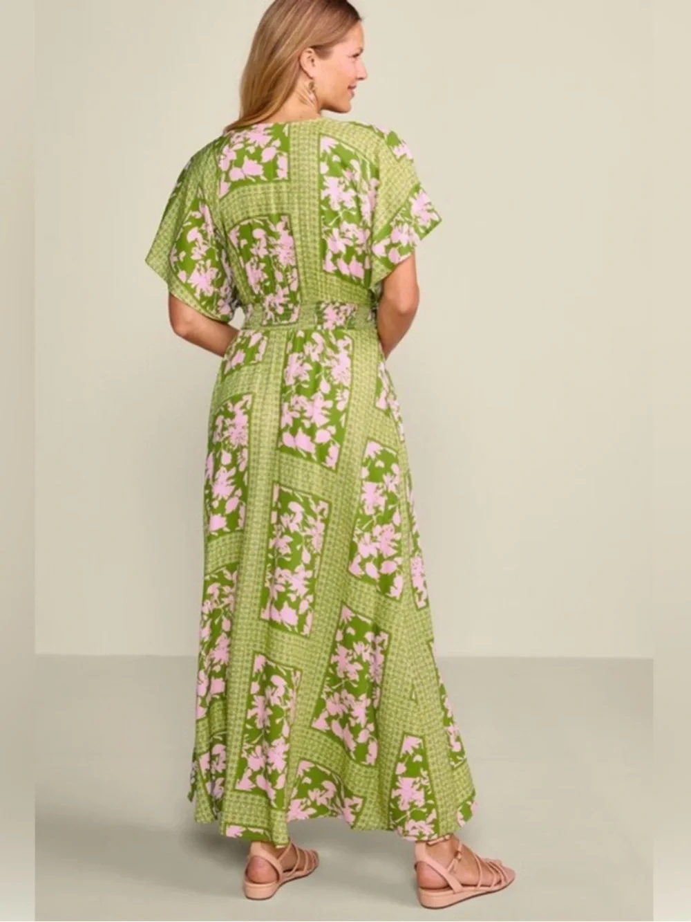 Soft Surroundings leslie maxi dress boho Floral Smocked Waist Large Resortwear